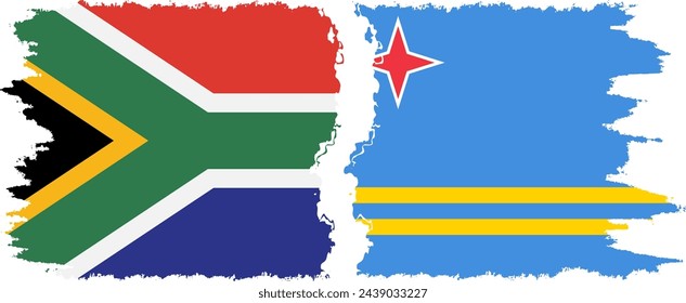 Aruba and South Africa grunge flags connection, vector