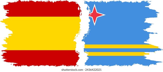 Aruba and Spain grunge flags connection, vector