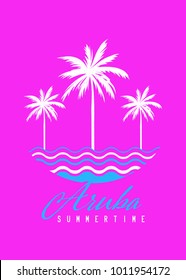 Aruba summer time stamp design colorful poster distress palm tree