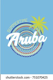 aruba summertime circle palm tree vector colorful