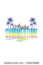 aruba summertime sunset beach palm tree colorful distress vacations apparel