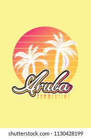 aruba summertime vintage palm tree blend poster colorful