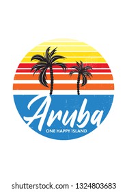 aruba sunset one happy island retro vintage palm tree