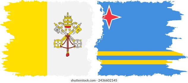 Aruba and Vatican grunge flags connection, vector