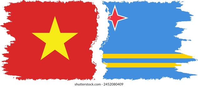 Aruba and Vietnam grunge flags connection, vector