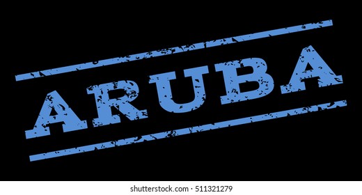 Aruba watermark stamp. Text tag between parallel lines with grunge design style. Rubber seal stamp with dust texture. Vector blue color ink imprint on a black background.