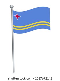 aruba waving flag on flagpole vector illustration.3d vector icon isolated on white background