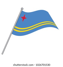 aruba waving flag on flagpole vector illustration.3d vector icon isolated on white background.