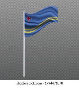Aruba waving flag on metal pole. Vector illustration.