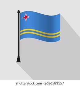 Aruba Waving Flag Pole Vector Illustration