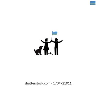 Aruban children with national flag of Aruba, future of Aruba concept, sign symbol background, vector illustration.