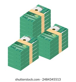 Aruban Florin Vector Illustration. Aruba, Netherlands money set bundle banknotes. Paper money 100 AWG. Flat style. Isolated on white background. Simple minimal design.