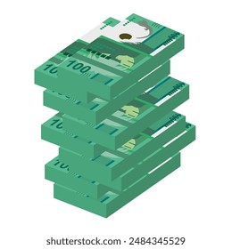 Aruban Florin Vector Illustration. Aruba, Netherlands money set bundle banknotes. Paper money 100 AWG. Flat style. Isolated on white background. Simple minimal design.