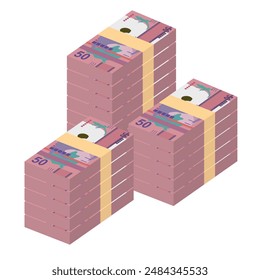 Aruban Florin Vector Illustration. Aruba, Netherlands money set bundle banknotes. Paper money 50 AWG. Flat style. Isolated on white background. Simple minimal design.