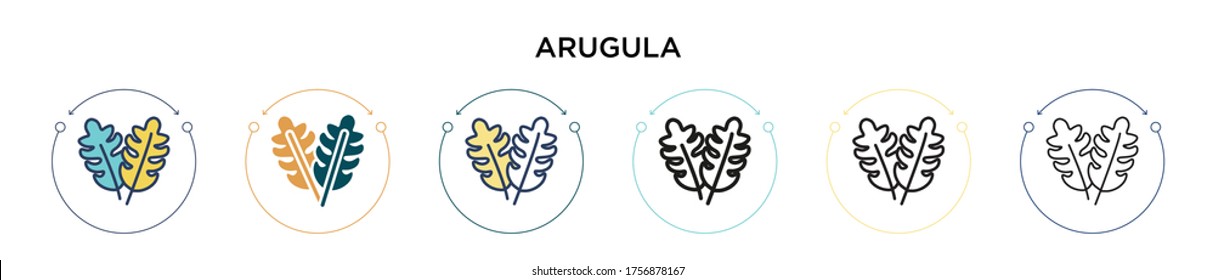 Arugula icon in filled, thin line, outline and stroke style. Vector illustration of two colored and black arugula vector icons designs can be used for mobile, ui, web