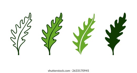 Arugula leaf icon set, logo collection, leafy vegetables. Microgreen. Isolated on white background.