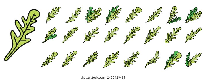 Arugula leaf icons set outline vector. Salad plant. Food agriculture color line isolated