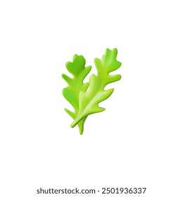 Arugula leaves 3D plastic style icon. Natural fresh green fragrant herb, flavor foliage condiment. Raw farm plant agricultural product. Vector volumetric illustration isolated