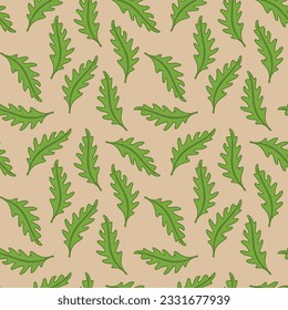 Arugula vegan pattern hand drawn doodle . For packaging, backgrounds, postcards, posters, banners, textile prints, cover, design.
