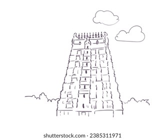 Arulmigu Ramanathaswamy Hindu-Tempel Shiva Rameswaram Tamil Nadu Indien Religionsinstitution Vektorgrafik Stadt-Illustration Kunstskizze einfach