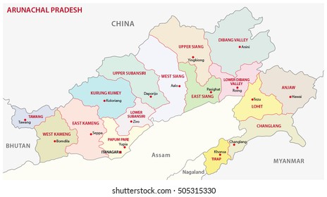 Arunachal Pradesh administrative and political map