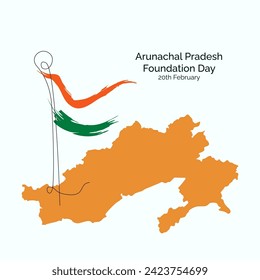 Vector del Día de la Fundación Arunachal Pradesh, ilustración. Mapa de Arunachal Pradesh y la bandera india. 