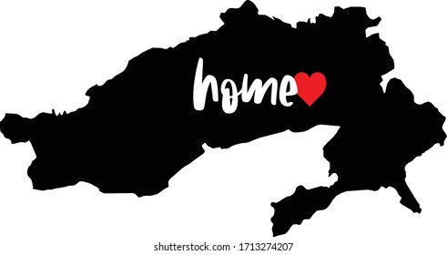 Arunachal Pradesh India home state - black state outline map with heart. Concept for born and raised Indian culture pride