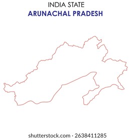 Arunachal Pradesh map of India. Arunachal Pradesh map vector illustration. Arunachal Pradesh vector map on white background.