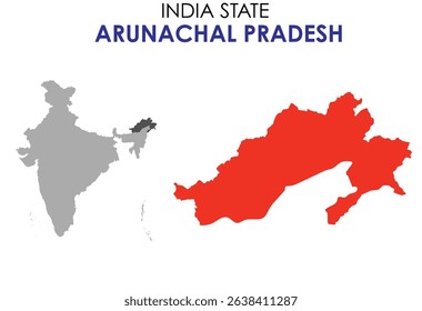 Arunachal Pradesh map of India. Arunachal Pradesh map vector illustration. Arunachal Pradesh vector map on white background.
