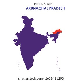 Arunachal Pradesh map of India. Arunachal Pradesh map vector illustration. Arunachal Pradesh vector map on white background.