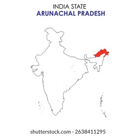 Arunachal Pradesh map of India. Arunachal Pradesh map vector illustration. Arunachal Pradesh vector map on white background.