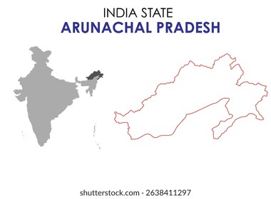 Arunachal Pradesh map of India. Arunachal Pradesh map vector illustration. Arunachal Pradesh vector map on white background.