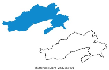 Arunachal Pradesh map of Indian state. Map with detailed outlines and blue silhouettes