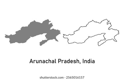 Arunachal Pradesh State, India map in outline style and gray color
