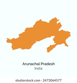 Mapa estatal de Arunachal Pradesh, India. Vector, ilustración.