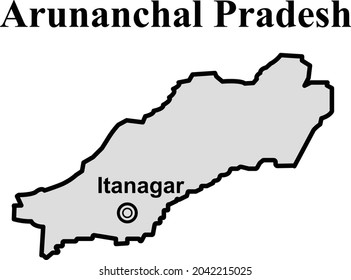 Arunachal Pradesh state map, Indian state border capital Itanagar