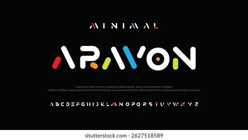 Arvaon  Modern minimal abstract alphabet fonts. Typography technology, electronic, movie, digital, music, future, logo creative font. vector illustration	