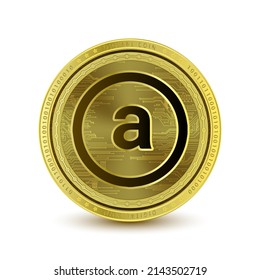 Arweave (AR) coin isolated on white background. Cryptocurrency blockchain (crypto currency) digital currency alternative currency. 3D Vector illustration. Symbol of business modern gold, money.