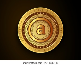 ARweave (AR) crypto currency symbol and logo on gold coin. Virtual money concept token based on blockchain technology.  svg