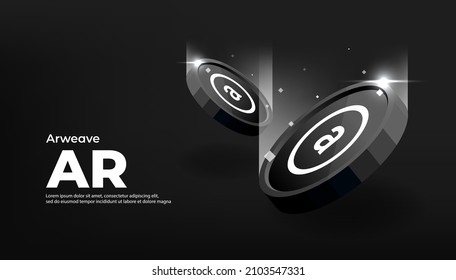 Arweave (AR) crypto currency themed banner. AR icon on modern black color background. svg