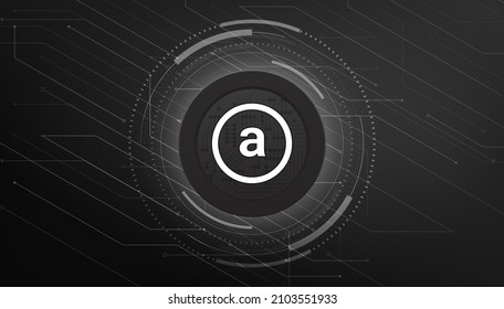 Arweave (AR) crypto currency themed banner. AR icon on modern black color background. svg