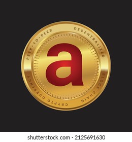 Arweave (AR) crypto currency token logo in red color concept on gold coin isolated in black background. Vector illustration design for modern transactions news, poster, banner, web, print. svg