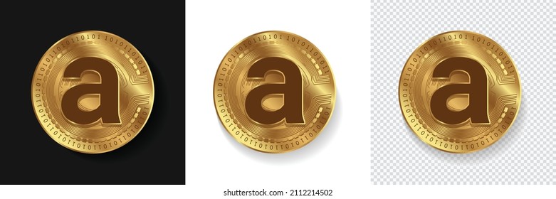 Arweave AR cryptocurrency golden currency symbol coins isolated in dark, white and transparent background. Crypo logo sticker, emblem, badges and label designs.  svg