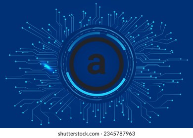 Arweave (AR) cryptocurrency  isolated on blue  background with circuit lines  vector illustration svg
