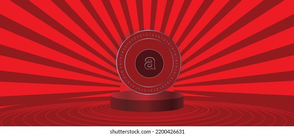 Arweave AR cryptocurrency vector illustration logo isolated on red coin on red background, futuristic decentralized blockchain illustration cryptocurrency concept banner background, Poster, print svg