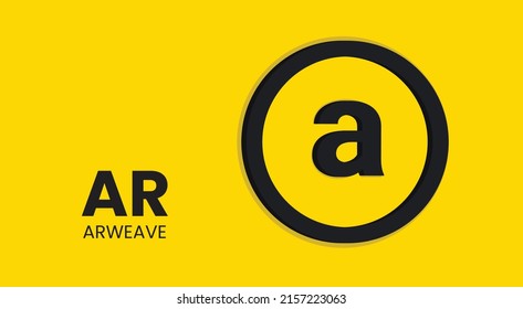 Arweave coin AR cryptocurrency 3d logo isolated on yellow background with copy space. vector illustration of Arweave AR coin banner design concept. svg