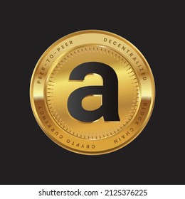Arweave Network (AR) crypto currency token logo on gold coin black themed design. vector illustration for cryptocurrency symbols and icons. svg