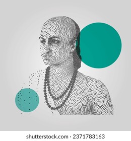 Aryabhata an ancient Indian mathematician and astronomer. dot particles art.