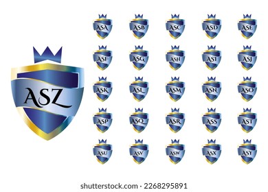 Colección ASA a ASZ de logotipos de escudo con tres letras mayúsculas