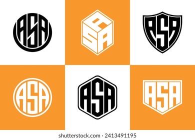 Vector de diseño del logotipo del icono de forma geométrica de la letra inicial ASA. monograma, membrete, círculo, polígono, escudo, símbolo, emblema, elegante, abstracto, marca de palabras, signo, arte, tipografía, icono, geométrico, forma